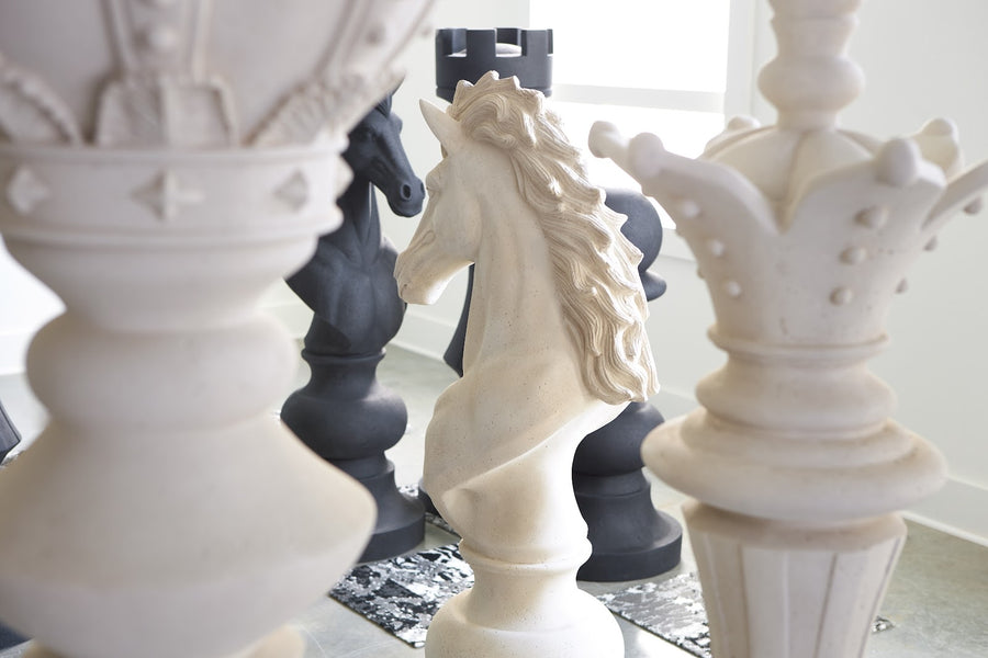 King Chess Sculpture, Cast Stone Black