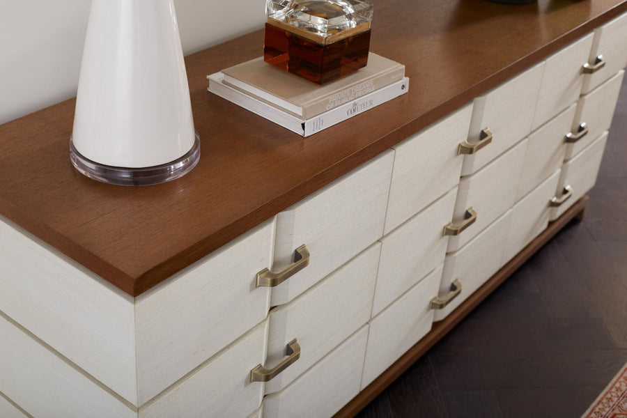 Tristan Extra Wide Large 9-Drawer, Sand White, Sesame Finish Oak Veneer