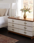 Tristan 6-Drawer. Sand White, Sesame Finish Oak Veneer