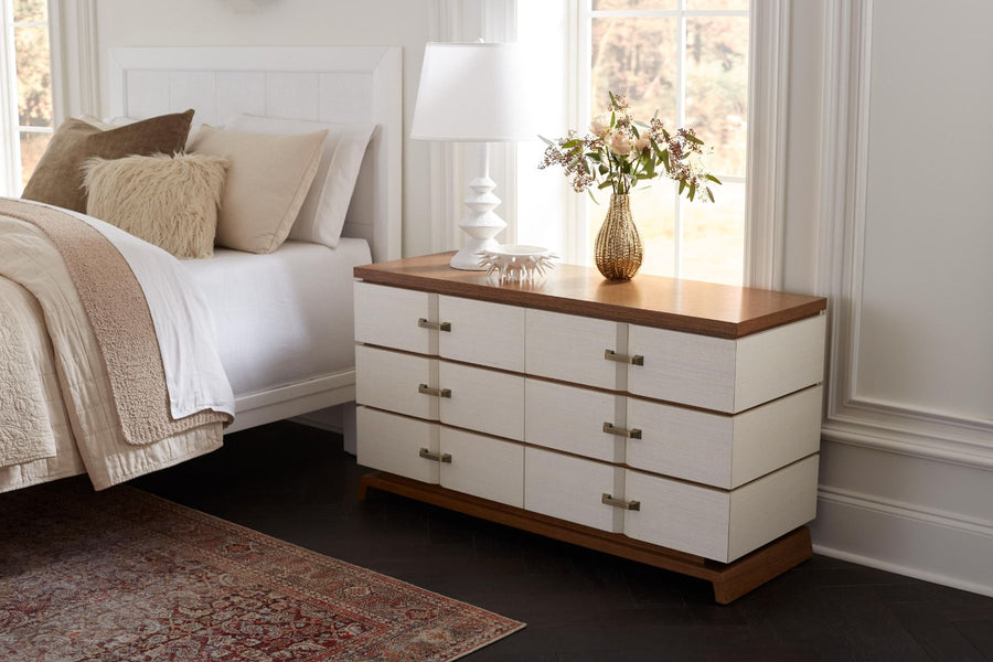 Tristan 6-Drawer. Sand White, Sesame Finish Oak Veneer