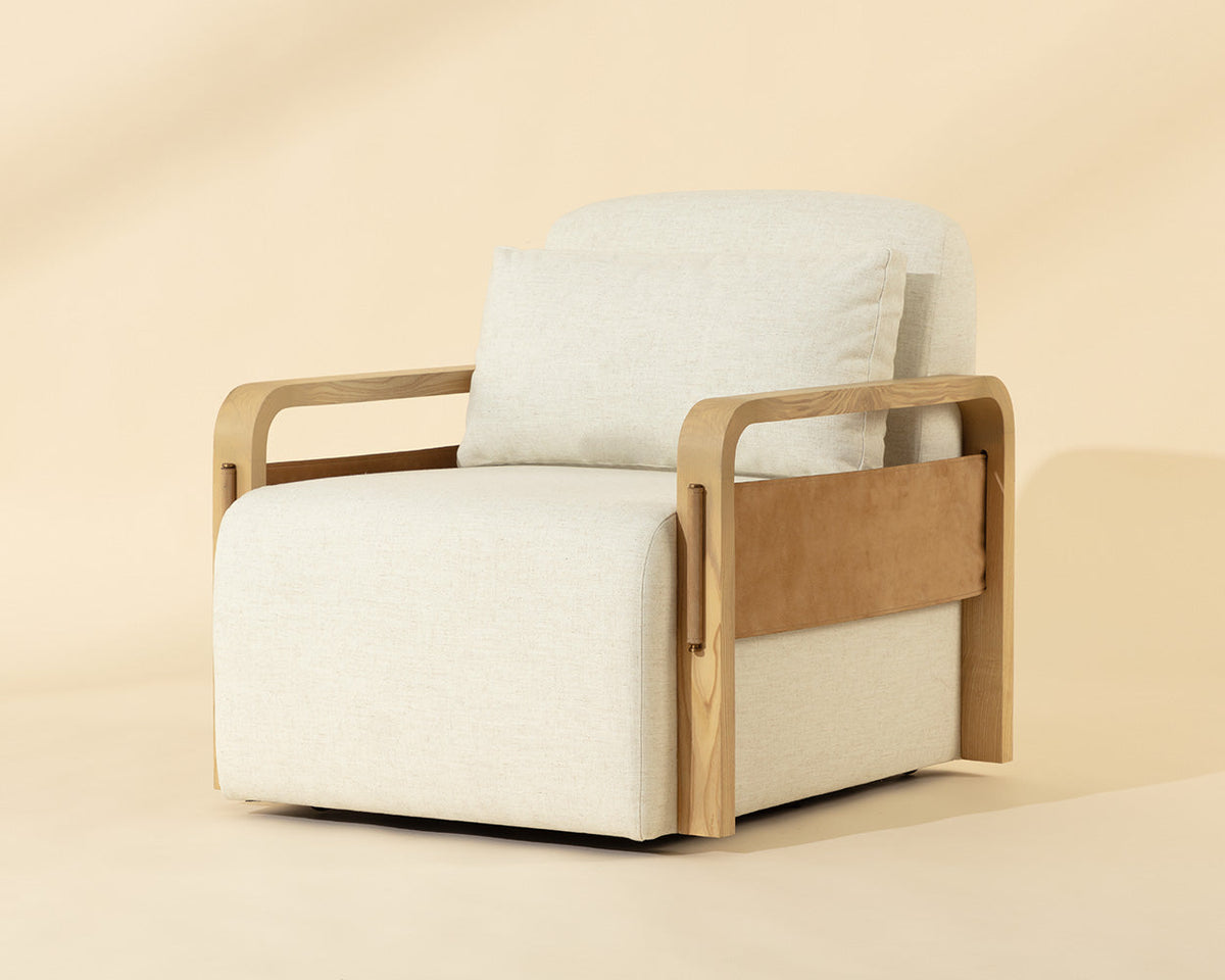 Otso Swivel Lounge Chair-Geralt Linen / Nubuck Tan