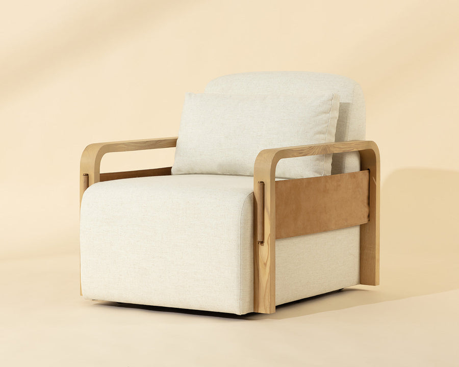 Otso Swivel Lounge Chair-Geralt Linen / Nubuck Tan
