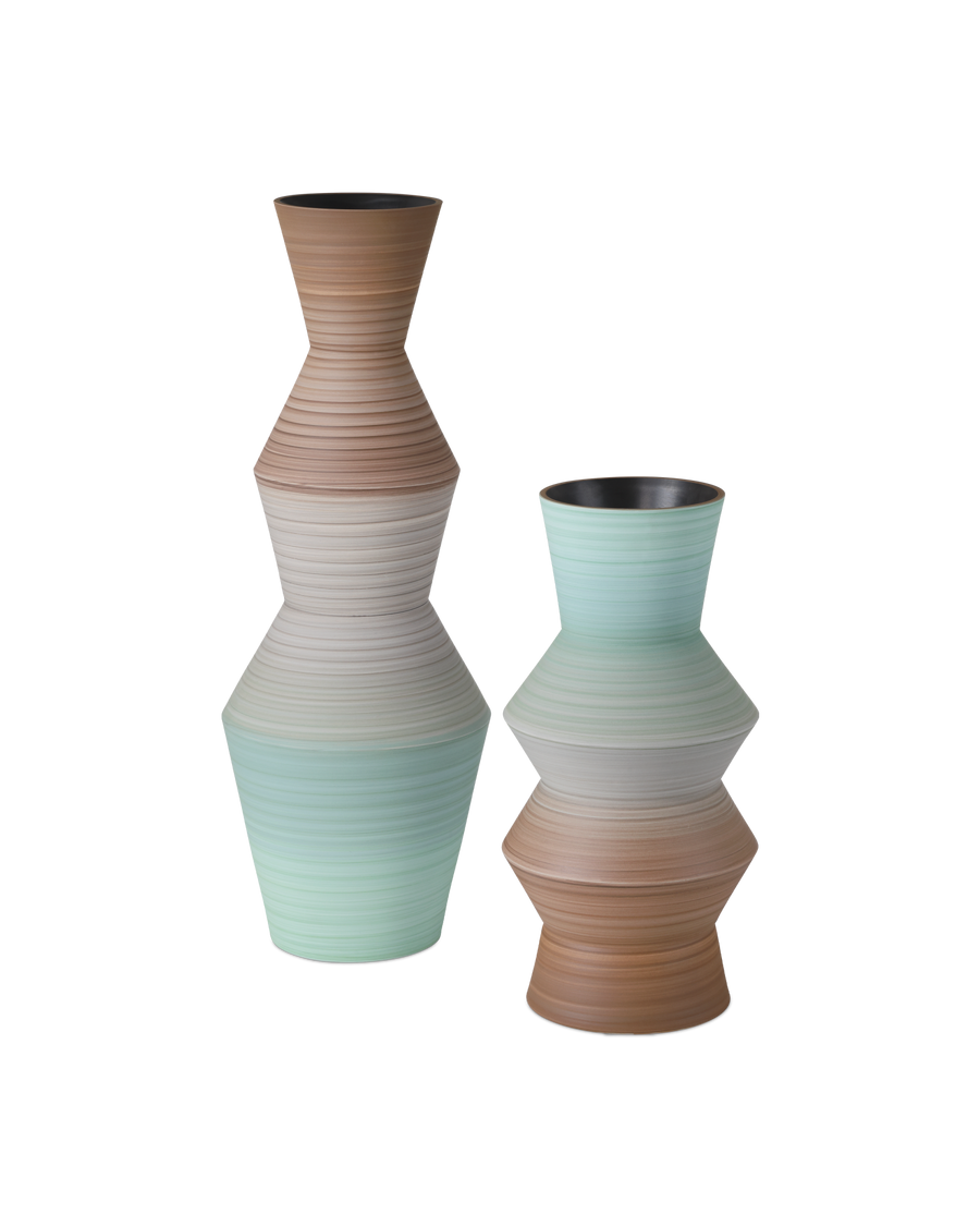 Happy 80's Brown & Pale Blue Vase Set of 2