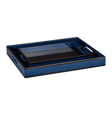 Navy Lacquer Tray Set of 2