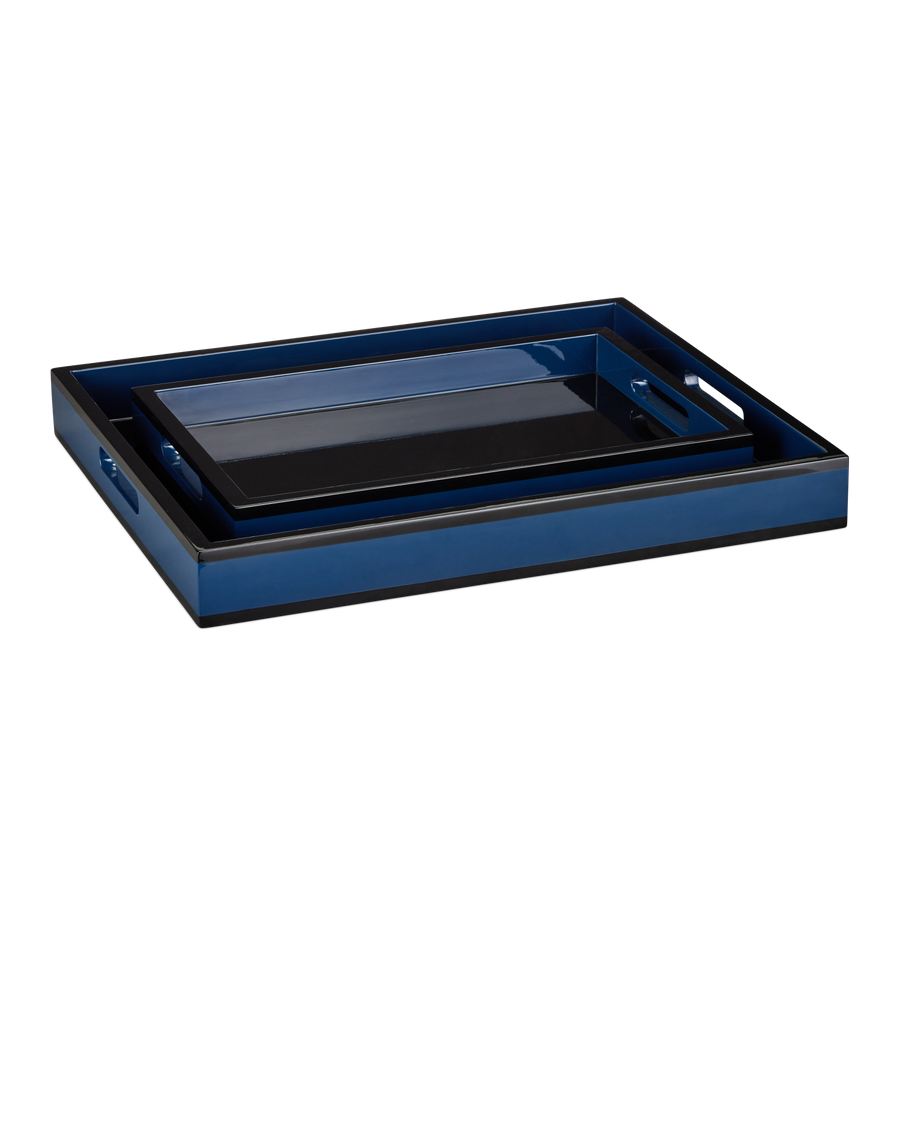 Navy Lacquer Tray Set of 2