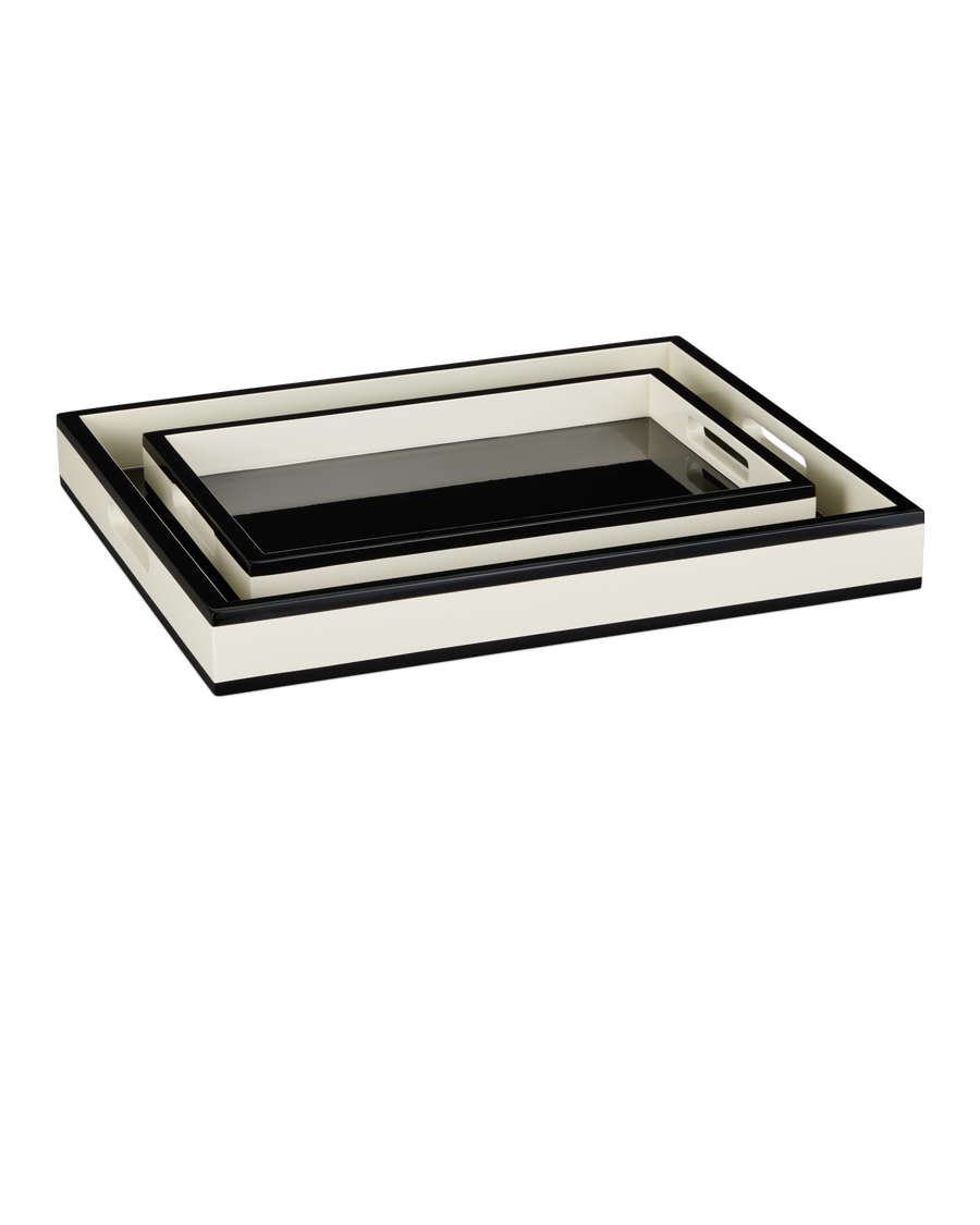 Ivory Lacquer Tray Set of 2