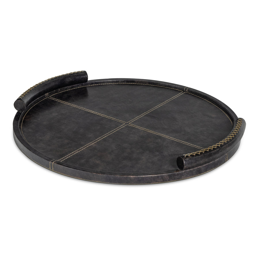 Forte Leather Tray Round-Black