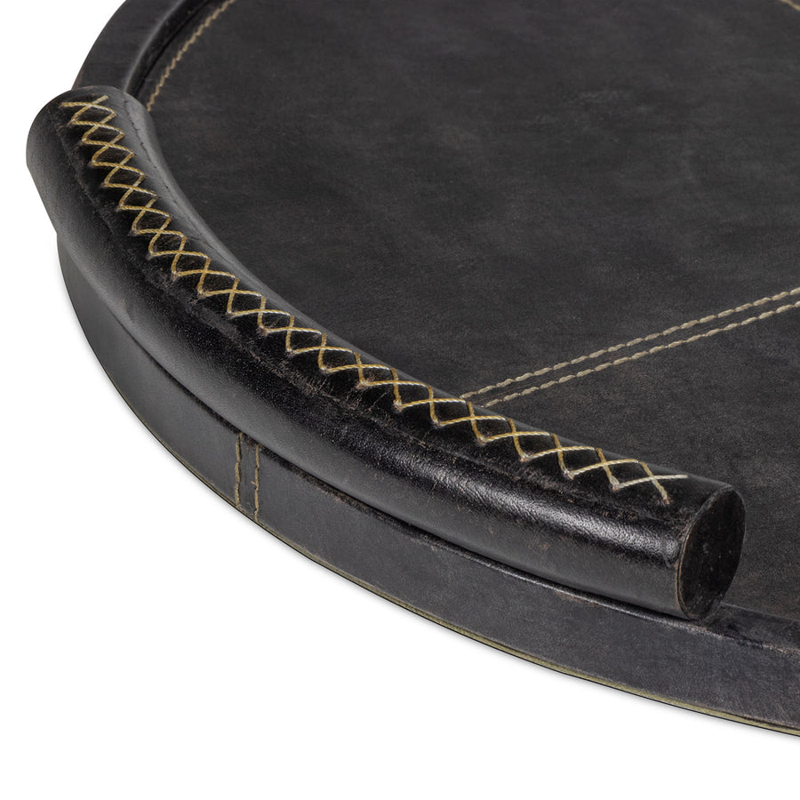 Forte Leather Tray Round-Black