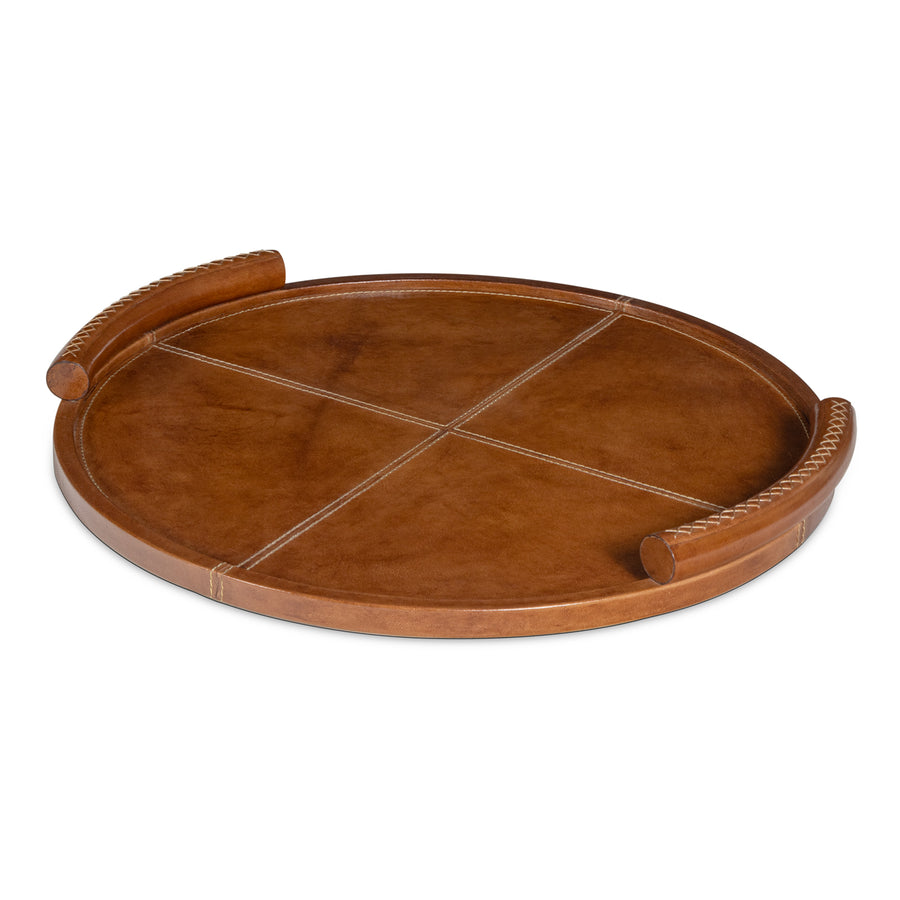 Forte Leather Tray Round-Tan