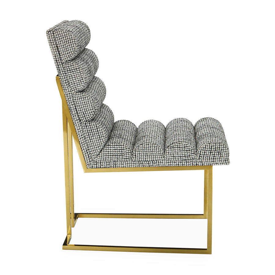 Channeled Goldfinger Dining Chair-Crosshatch Black/White