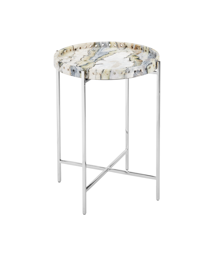 Freya Floral Jade Marble Accent Table