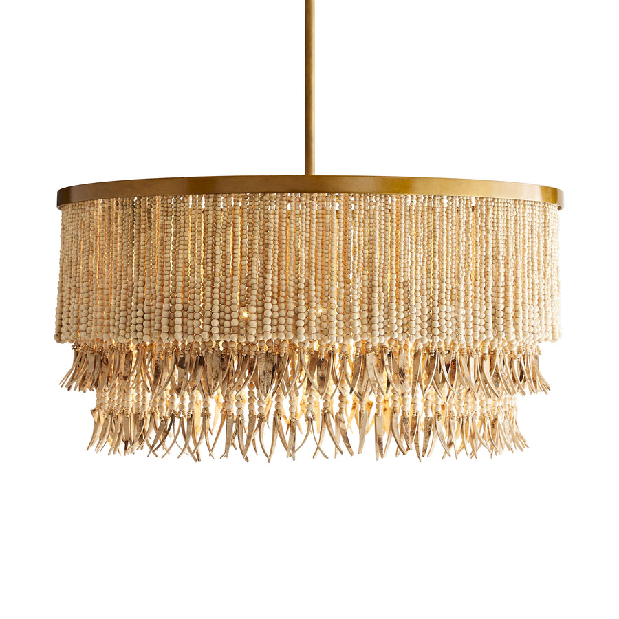 Baja Chandelier-Natural Coco Beads, Antique Brass