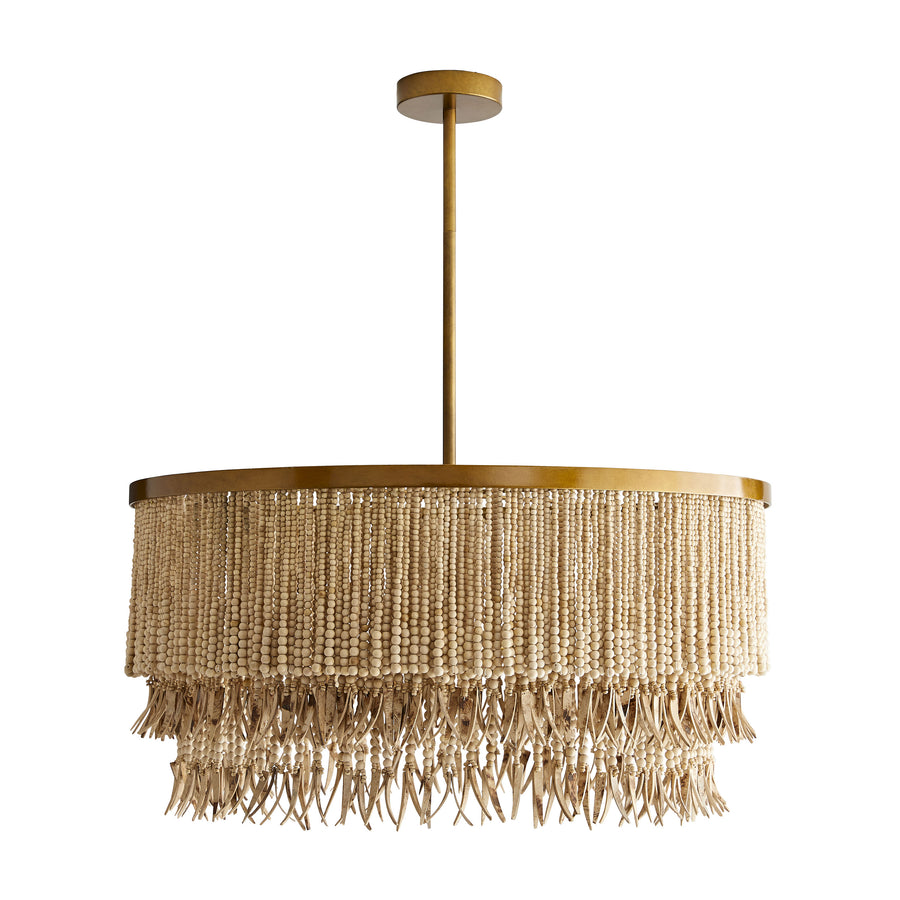 Baja Chandelier-Natural Coco Beads, Antique Brass