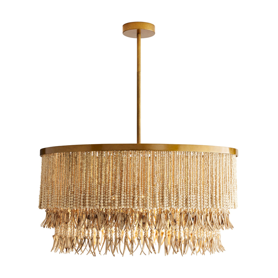 Baja Chandelier-Natural Coco Beads, Antique Brass