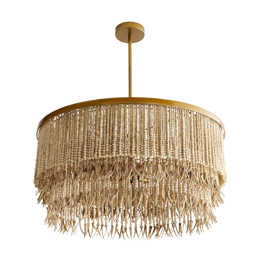 Baja Chandelier-Natural Coco Beads, Antique Brass