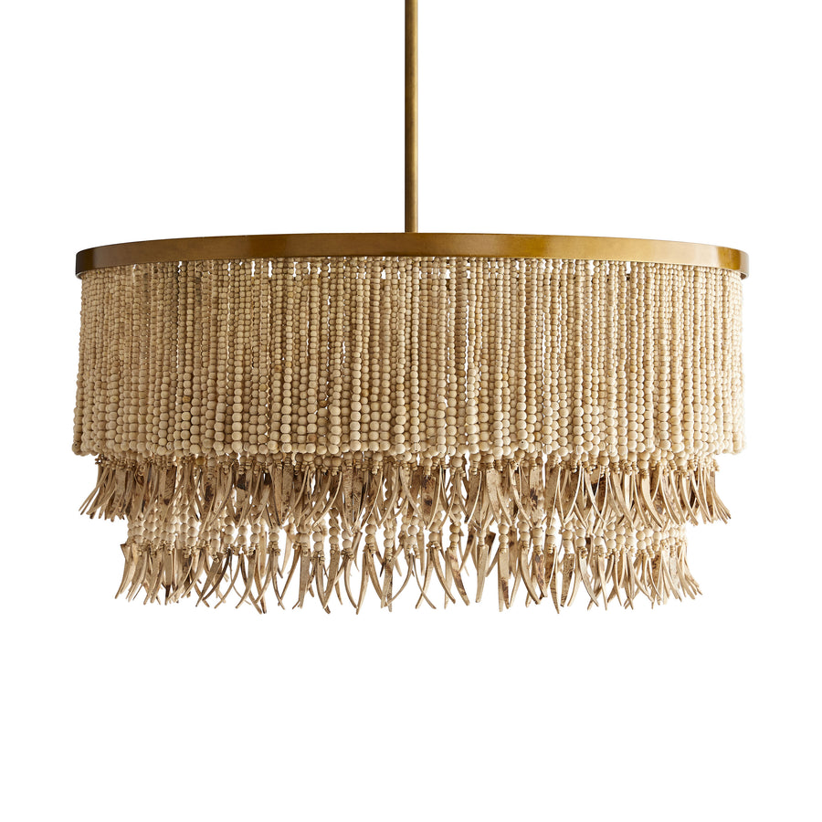 Baja Chandelier-Natural Coco Beads, Antique Brass