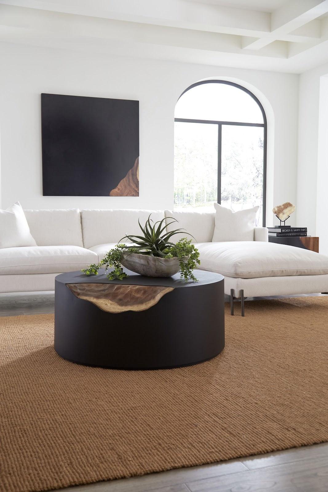 Cornered Coffee Table Natural, Iron, Round - Maison Vogue