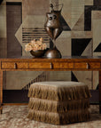 Jute Bronze Fringe Ottoman