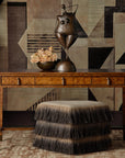 Jute Black Fringe Ottoman