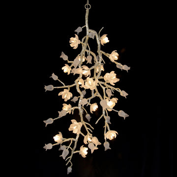 Churippu Magnolia & Tulip Glass Silver Leaf Vertical Twenty-One Light Chandelier - Maison Vogue