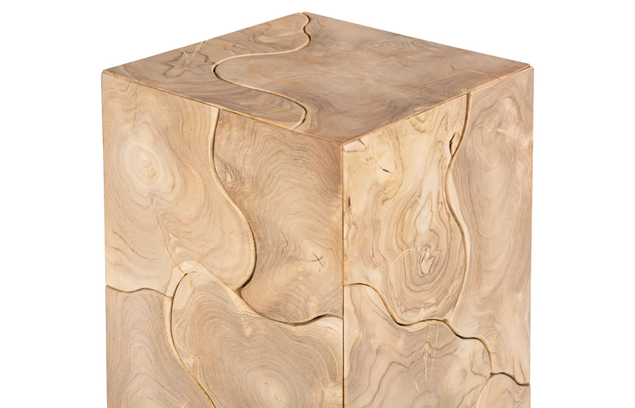 Teak Slice Pedestal, Square, Bleached , MD