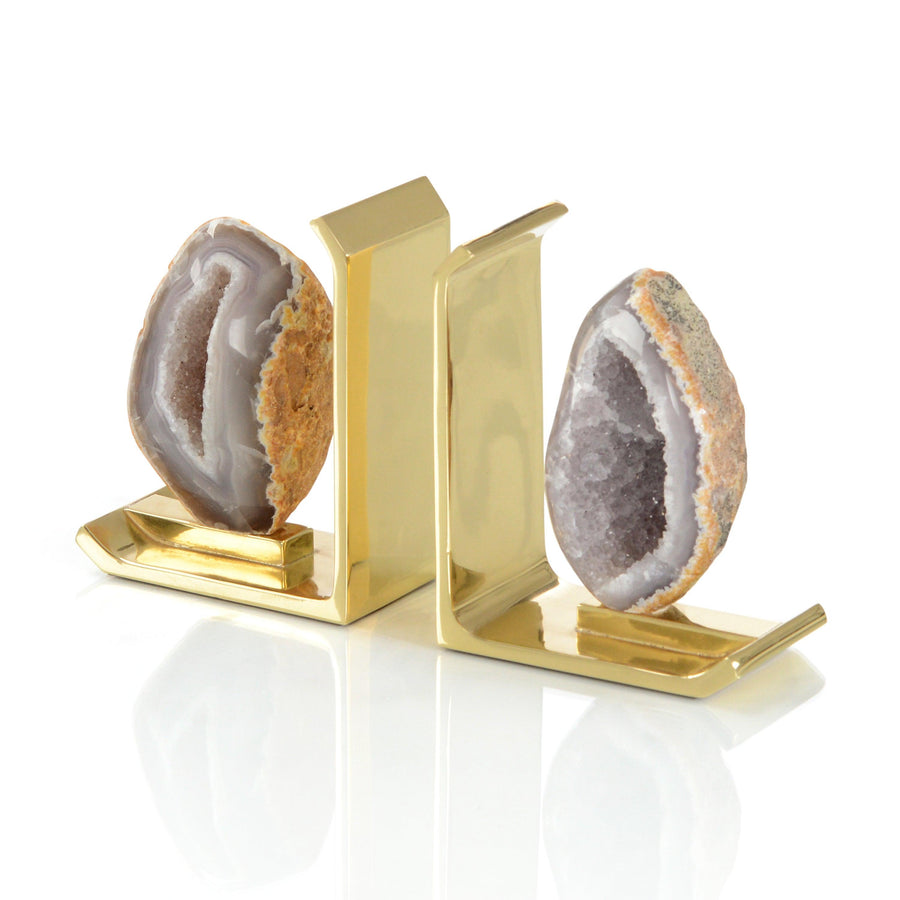 A Set of Two Agate on Brass Bookends - Maison Vogue