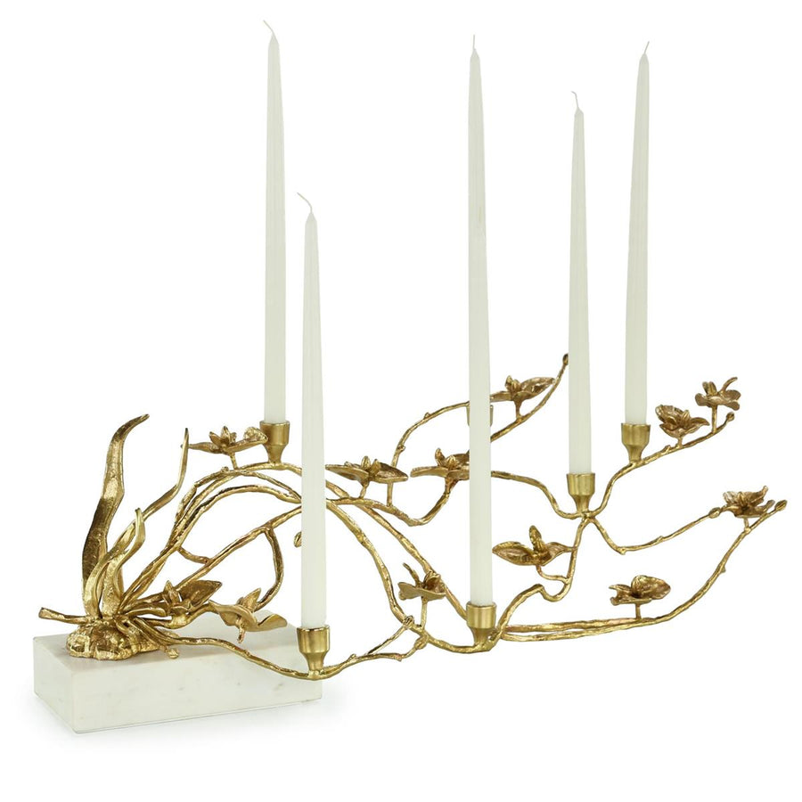 Orchids in Bloom Candleholder, Large Brass