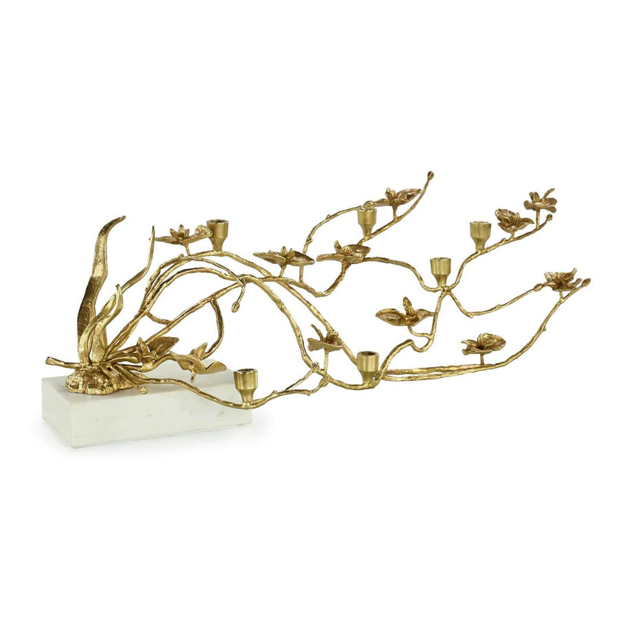 Orchids in Bloom Candleholder, Large Brass