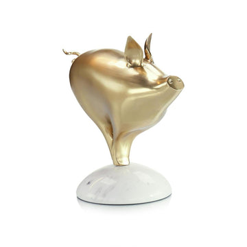 Brass Pig Sculpture on Marble
