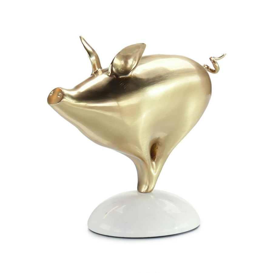 Brass Pig Sculpture on Marble