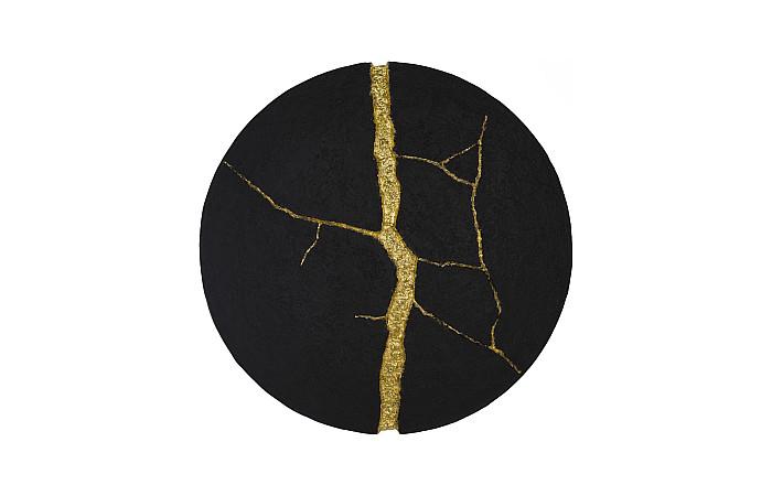 Rift Wall Tile, Circle, Matte Black, Gold Leaf