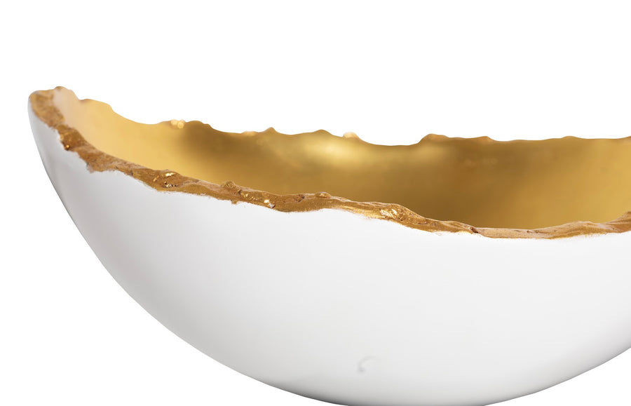 Broken Egg Bowl White and Gold Leaf