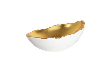 Broken Egg Bowl White and Gold Leaf