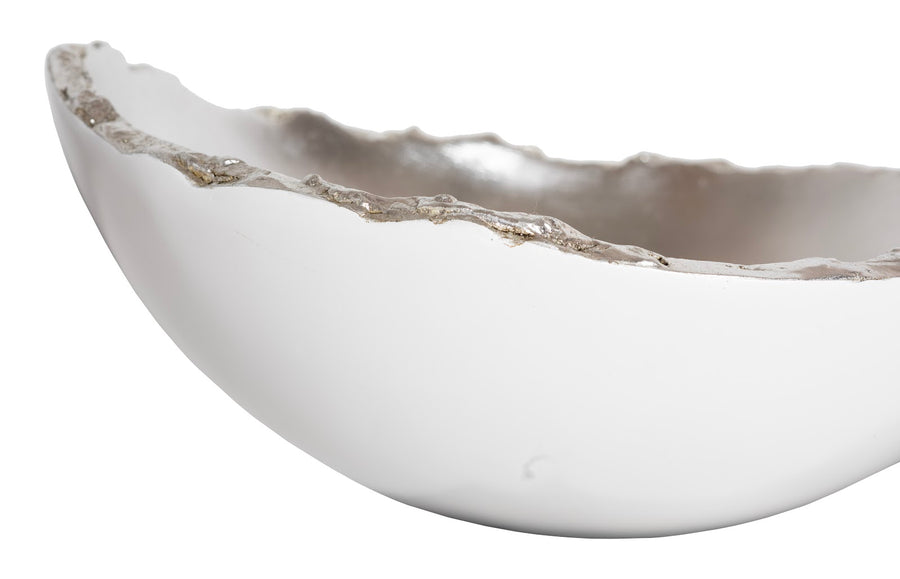 Broken Egg Bowl White and Silver Leaf