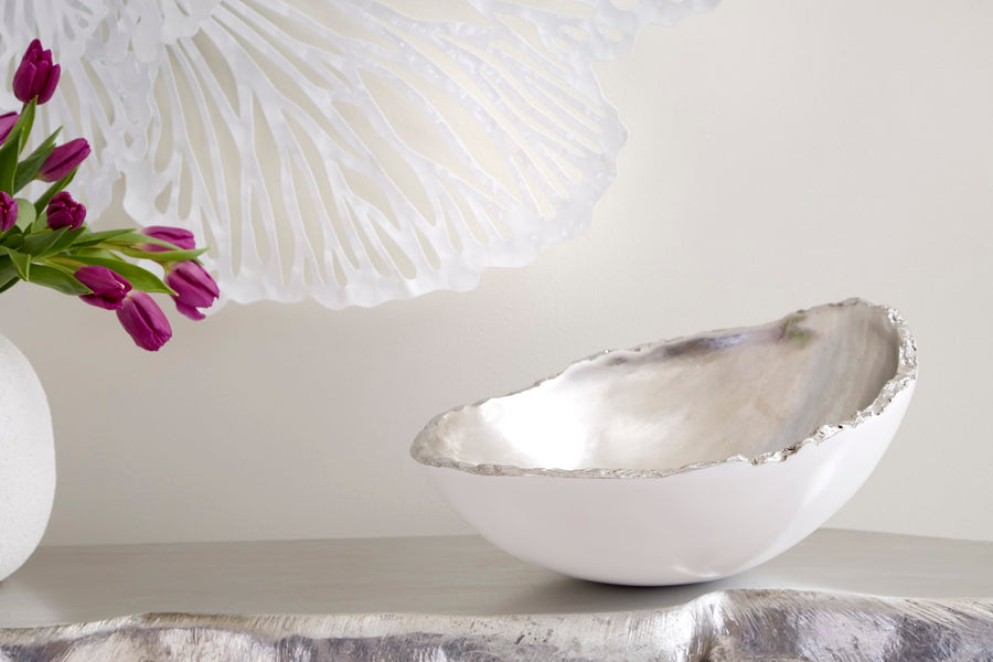 Broken Egg Bowl White and Silver Leaf