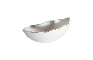 Broken Egg Bowl White and Silver Leaf