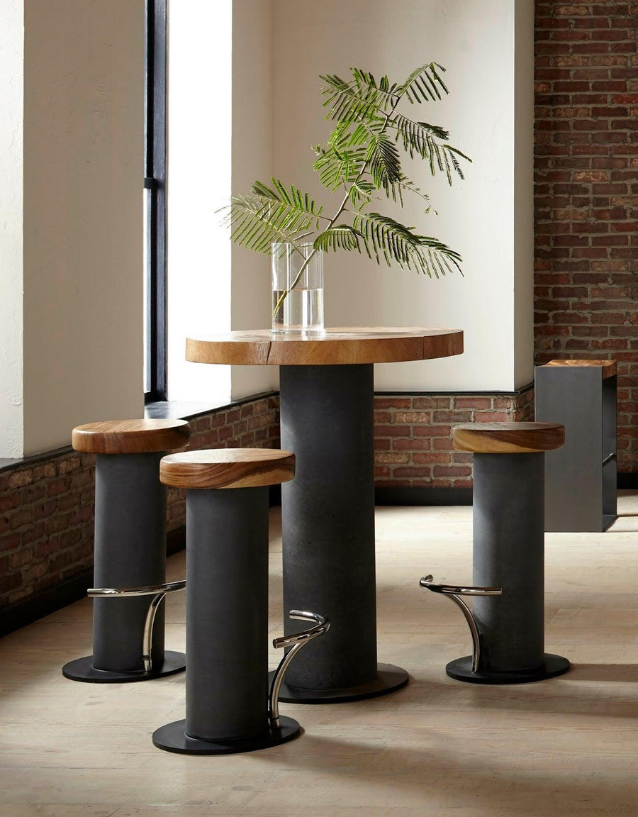 Concrete Bar Table Chamcha Wood Top - Maison Vogue