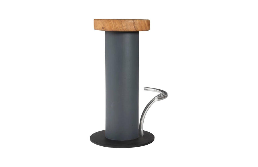 Concrete Bar Stool Chamcha Wood Top, Stainless Steel Footrest - Maison Vogue