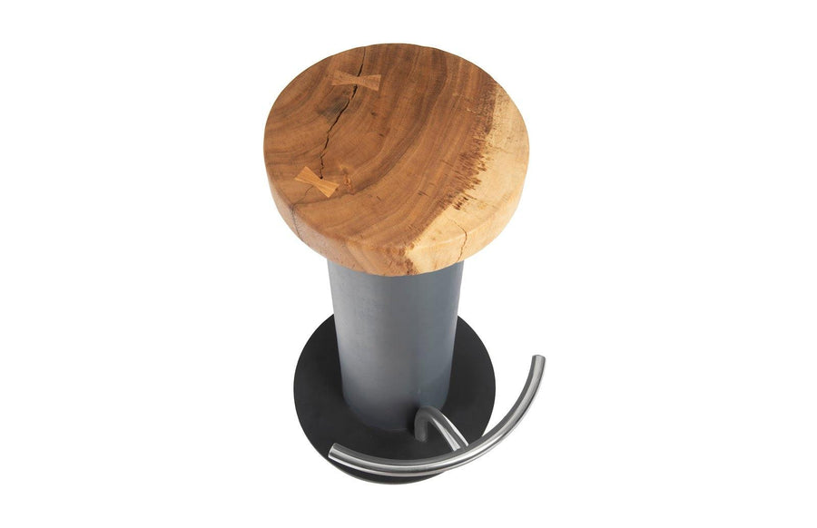 Concrete Bar Stool Chamcha Wood Top, Stainless Steel Footrest - Maison Vogue