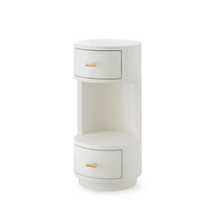 Aaron 2-Drawer End Table with Glass Top, Sand White