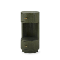Aaron 2-Drawer End Table with Glass Top, Deep Olive
