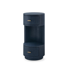 Aaron 2-Drawer End Table with Glass Top, Selvage Blue