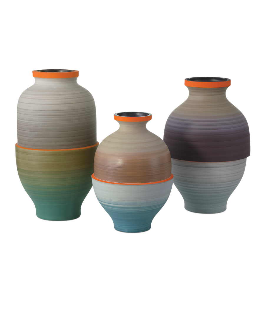 Happy 80's Gray, Beige, Orange & Blue Vase Set of 3