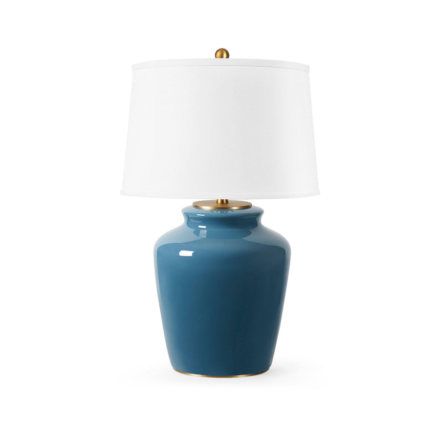 Aksel Lamp with Shade 17-inch White Linen, with Gold, Cruise Teal