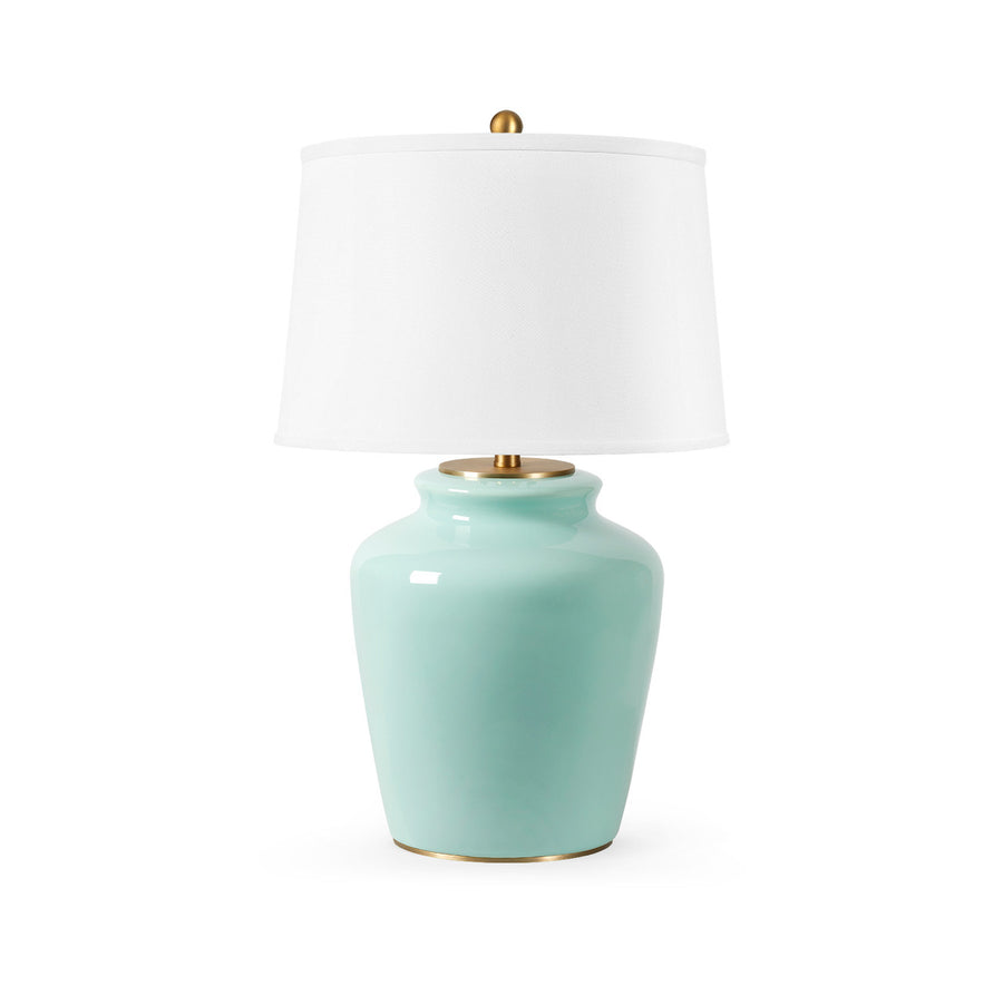 Aksel Lamp with Shade 17-inch White Linen, with Gold, Pacific Teal