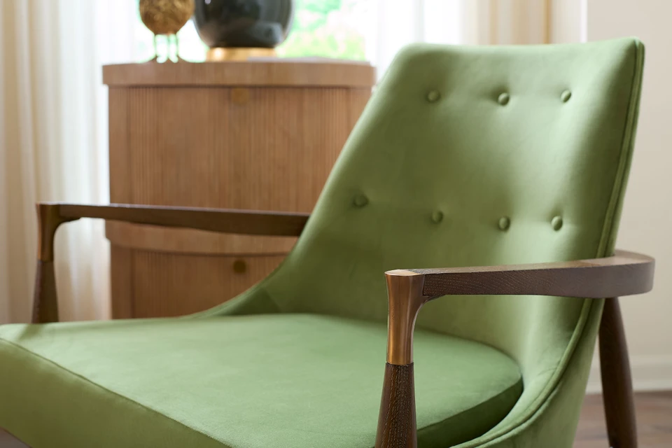 Bastian Lounge Chair, Driftwood and Forest Velvet