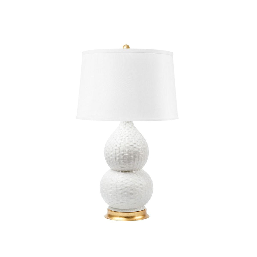 Charlotte Lamp with Shade 16-inch White Linen, with Gold, Blanc de Chine