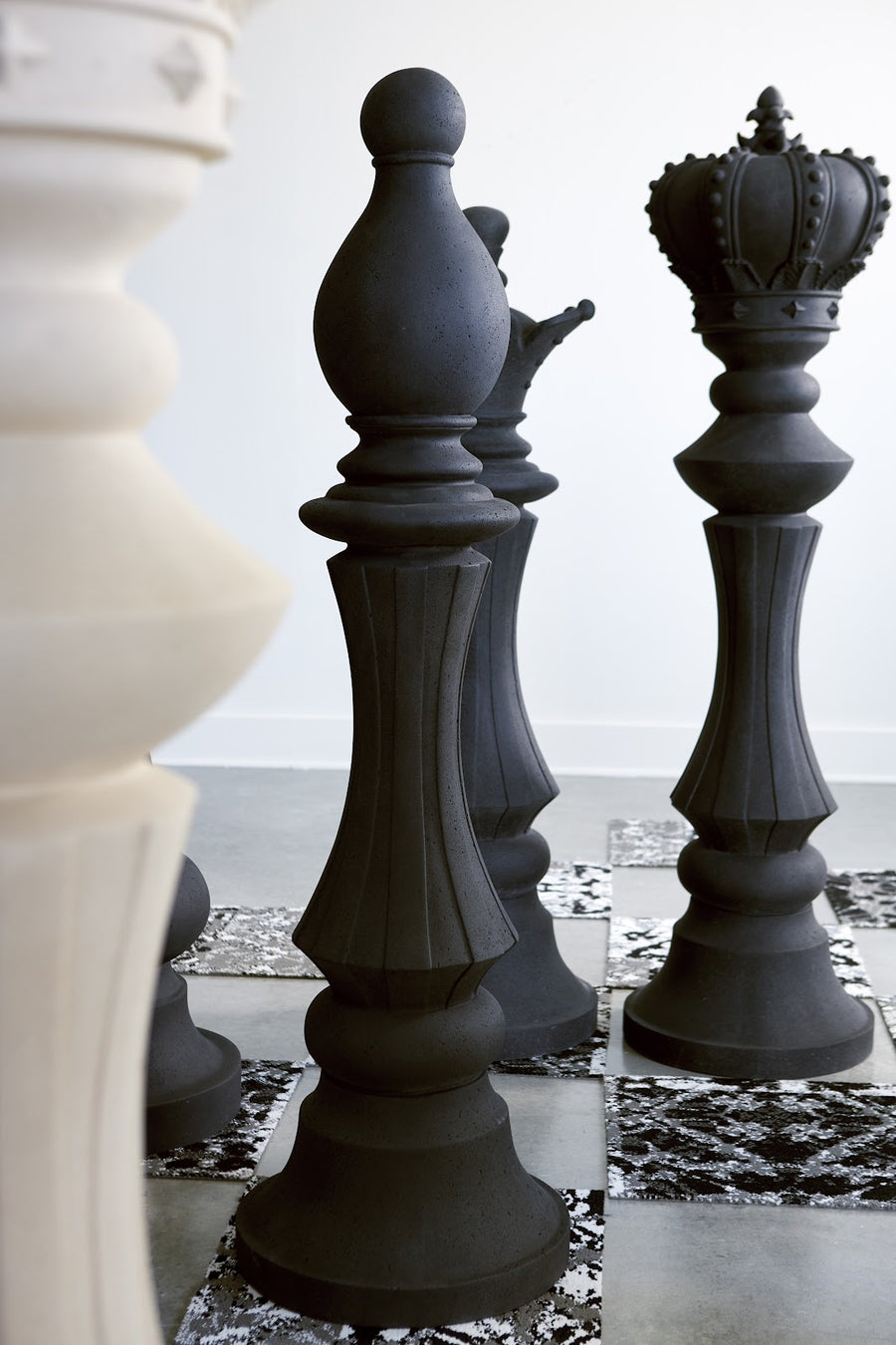 Pawn Chess Sculpture, Cast Stone Black