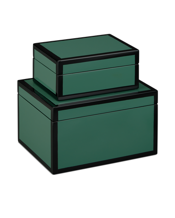 Green Lacquer Box Set of 2