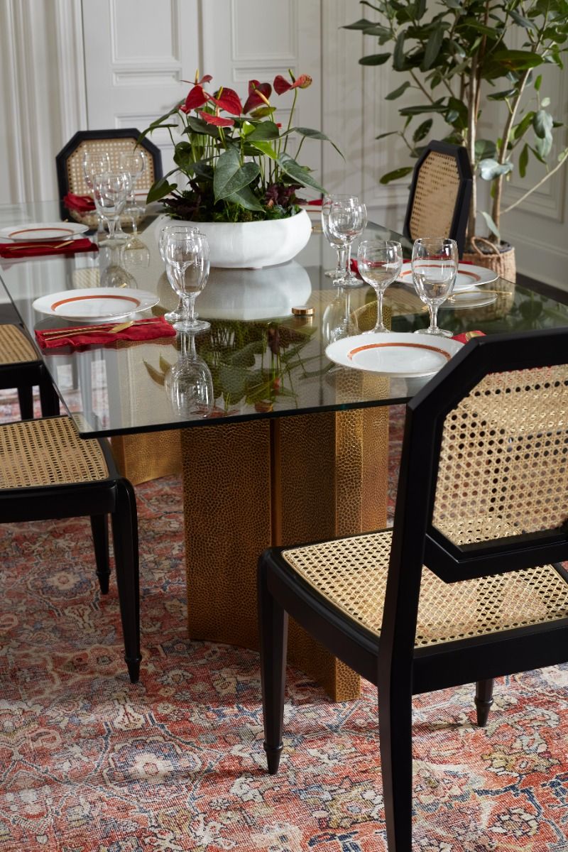 Damon Dining Table, Antique Brass